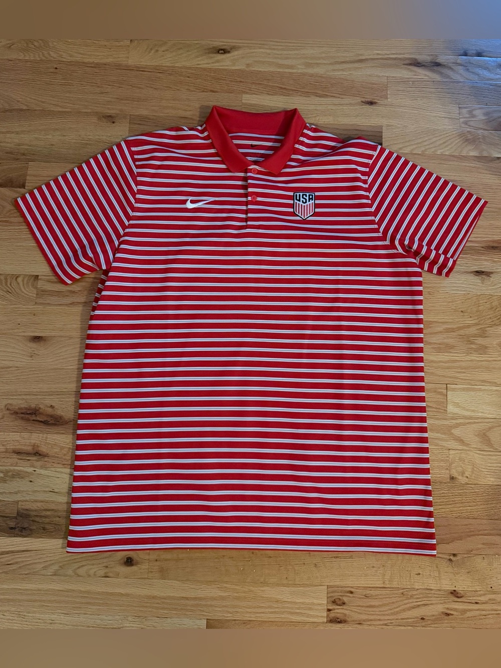 Nike Red and White Striped USA Polo Shirt